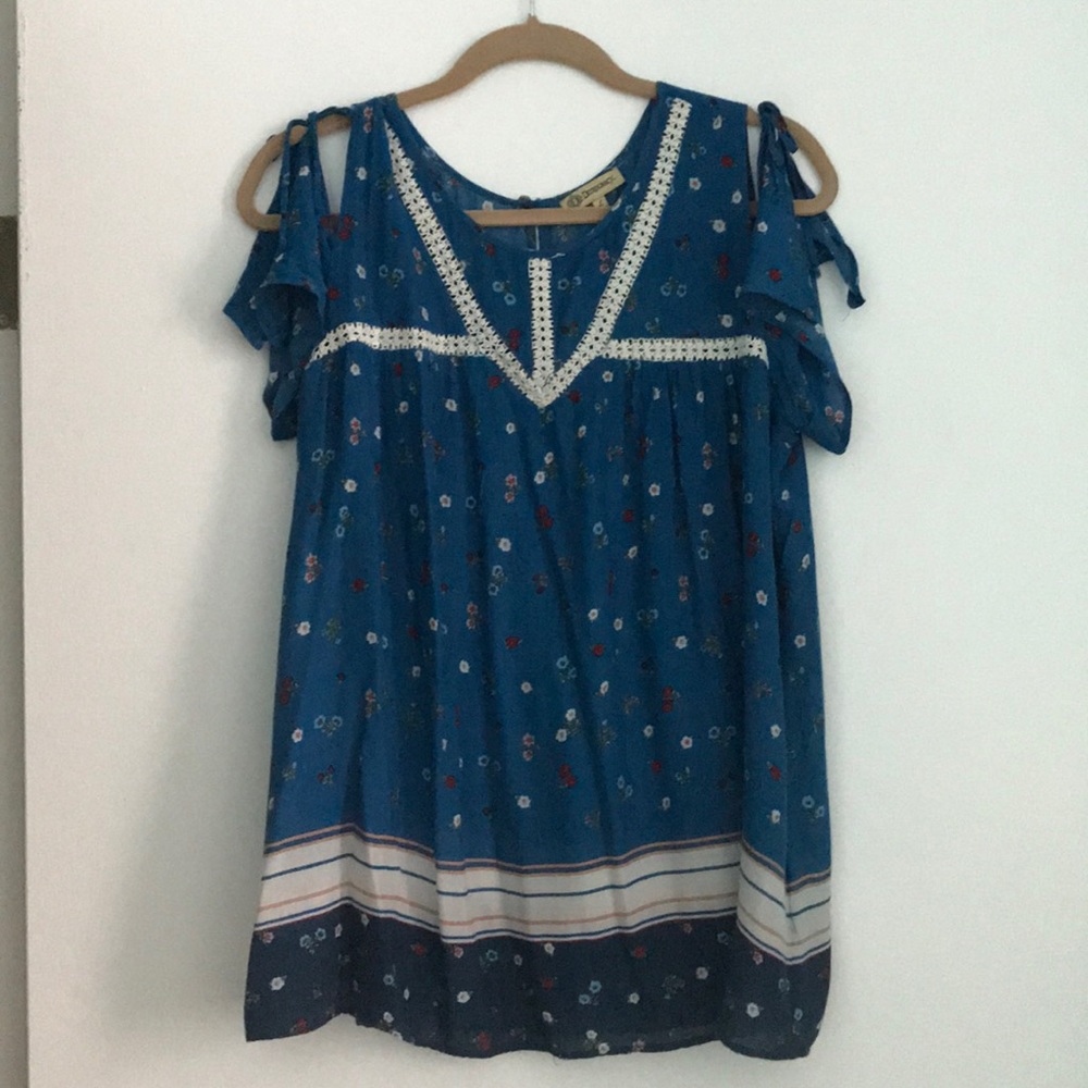 Blue Floral Cold Shoulder Top